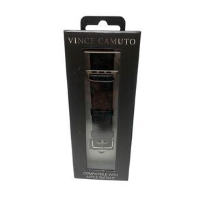 Vince Camuto Men's Black Leather Band Compatible with 42/44/45mm Apple Watch